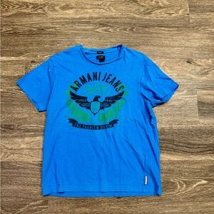 Armani Jeans AJ Blue Graphic Logo T-Shirt Size M Regular Fit
